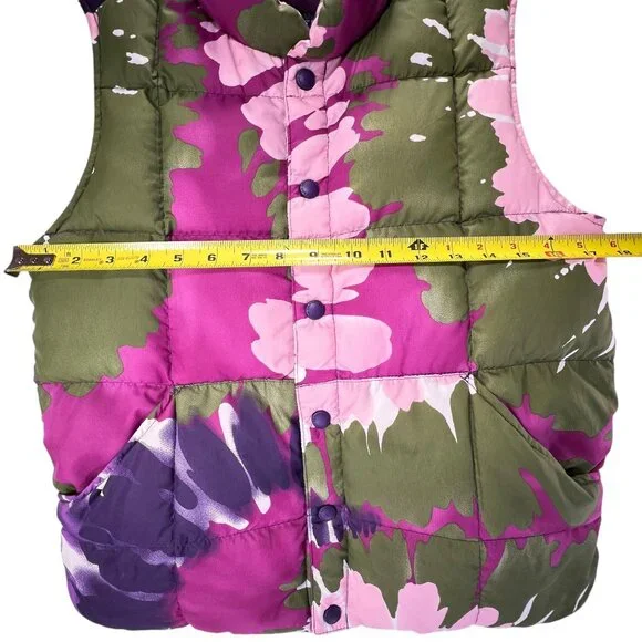 Lands End Floral Down Puffer Vest M 10-12 Bright Snap Close Pink Green Purple - Picture 13 of 14